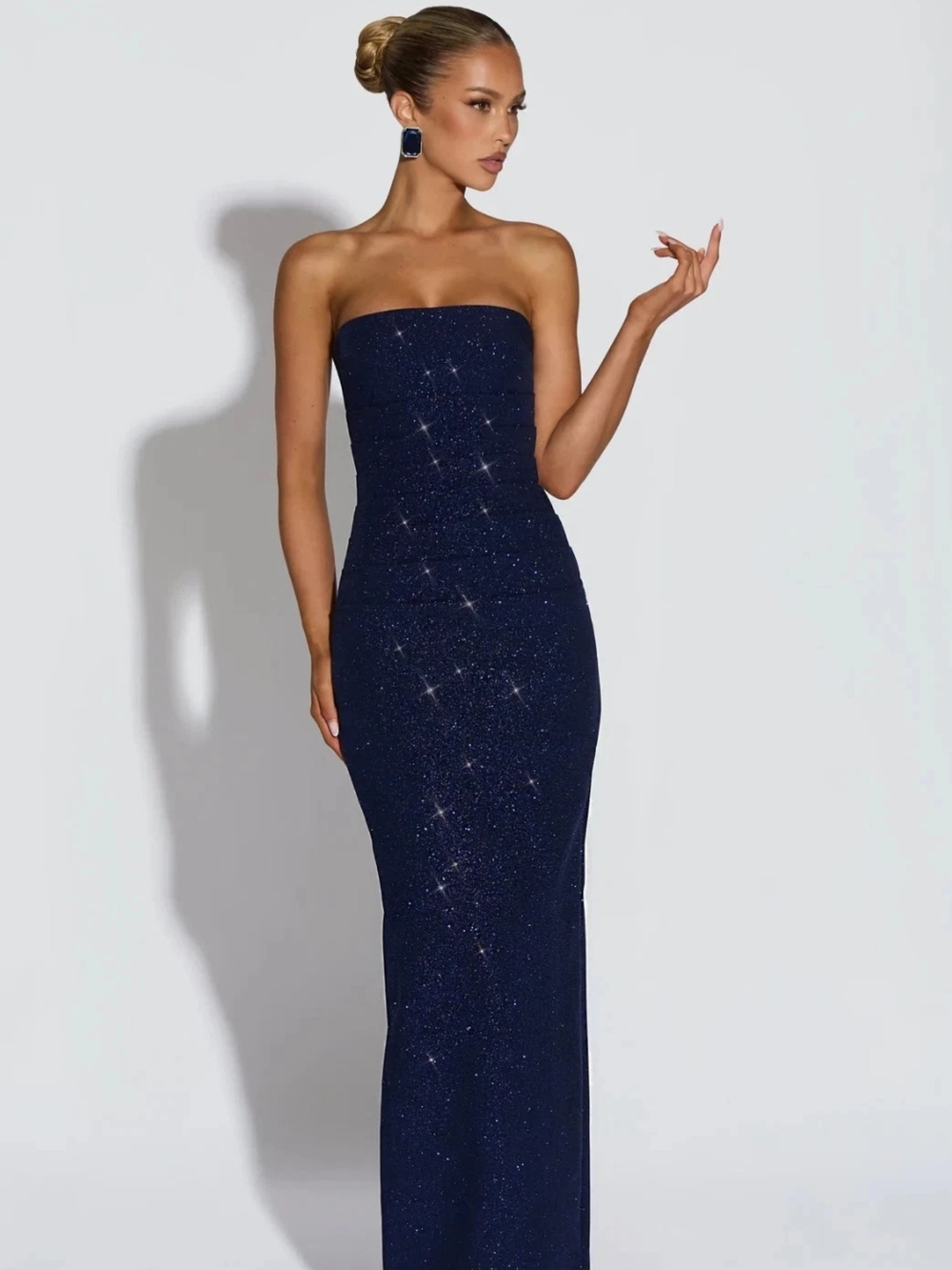 Strapless Navy Sparkle Evening Gownbabyboo fashion Vestido largo Pandra - Azul